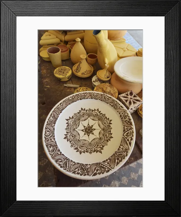 Framed Print : Traditional pottery from Tamegroute, painted with henna. Zagora region, Morocco Framed Print : Traditional pottery from Tamegroute, painted with henna. Zagora region, Morocco
