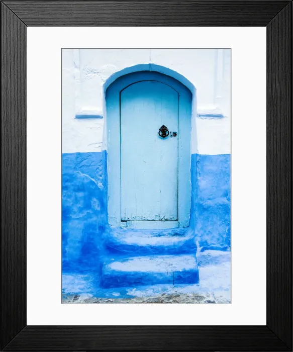 Framed Print : Blue-washed doors and streets of Chefchaouen, Morocco