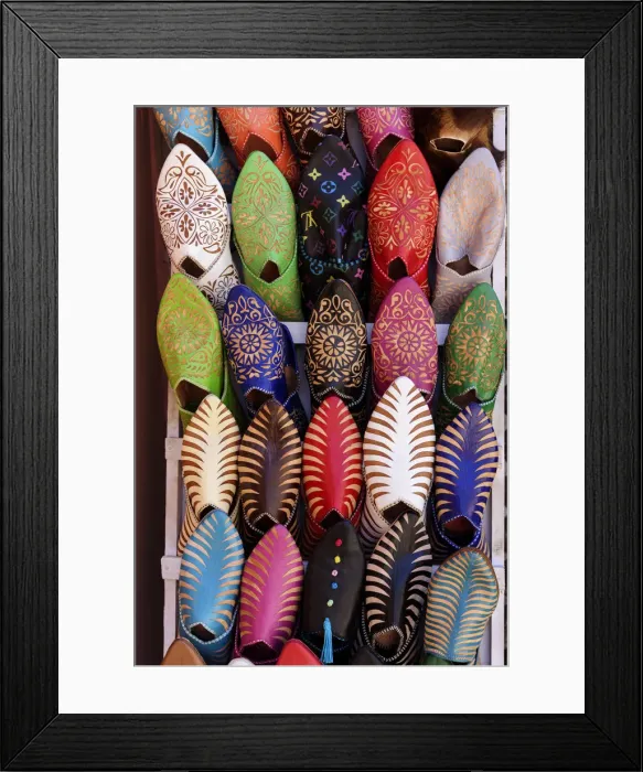 Framed Print : Africa, Maghreb, Morocco, Marrakesh Souk selling Babooshes Framed Print : Africa, Maghreb, Morocco, Marrakesh Souk selling Babooshes