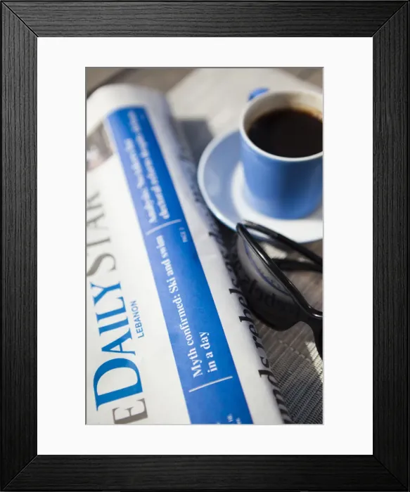 Framed Print : Lebanon, Beirut. Early morning newspaper and coffee Framed Print : Lebanon, Beirut. Early morning newspaper and coffee