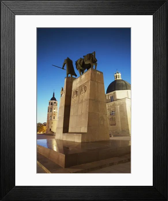 Framed Print : Lithuania, Vilnius, Vilnius Cathedral Bell Tower And Statue Of Gediminas At Dusk Framed Print : Lithuania, Vilnius, Vilnius Cathedral Bell Tower And Statue Of Gediminas At Dusk