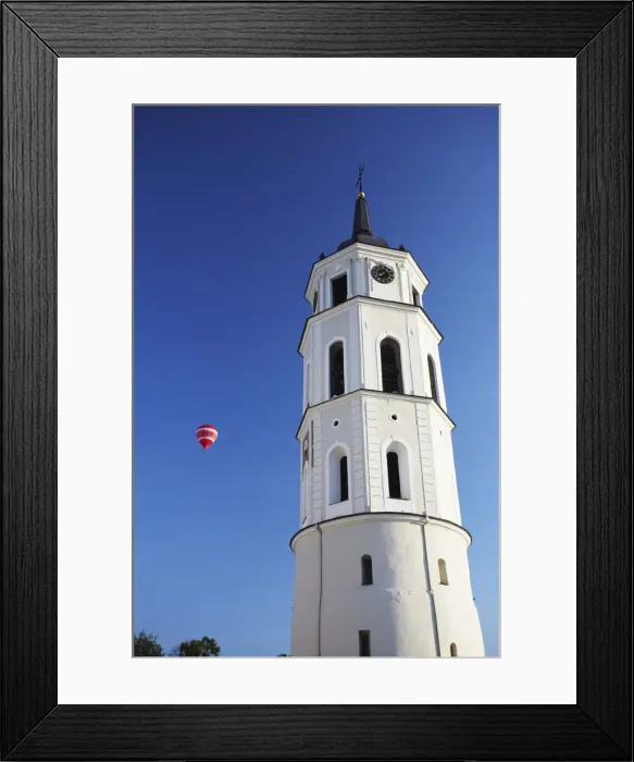 Framed Print : Lithuania, Vilnius, Hot Air Balloon Flying Past Vilnius Cathedral Belfry Framed Print : Lithuania, Vilnius, Hot Air Balloon Flying Past Vilnius Cathedral Belfry