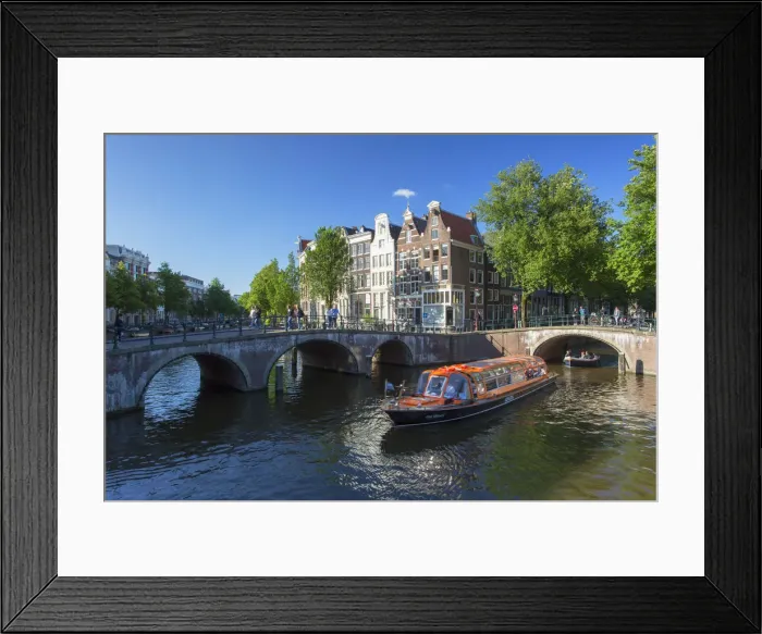Framed Print : Tourist boats on Prinsengracht canal, Amsterdam, Netherlands Framed Print : Tourist boats on Prinsengracht canal, Amsterdam, Netherlands