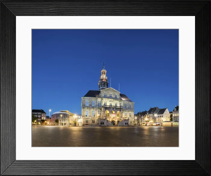Framed Print : Netherlands, Limburg, Mstricht. Stadhuis city hall on Markt square at dusk Framed Print : Netherlands, Limburg, Mstricht. Stadhuis city hall on Markt square at dusk
