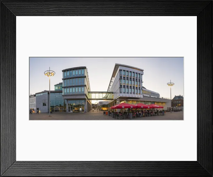 Framed Print : Netherlands, Limburg, Mstricht. Mosae Forum modern shopping center at dusk