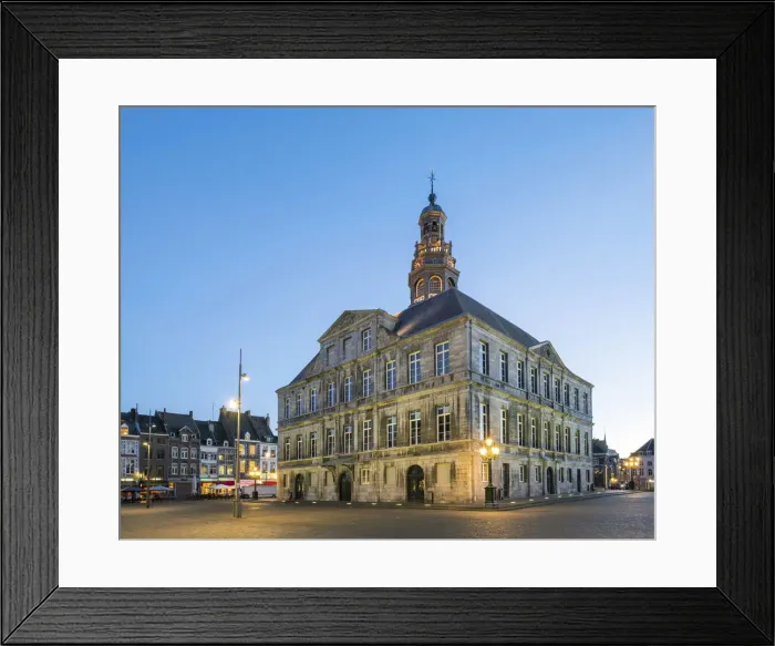 Framed Print : Netherlands, Limburg, Mstricht. Stadhuis city hall on Markt square at dusk Framed Print : Netherlands, Limburg, Mstricht. Stadhuis city hall on Markt square at dusk