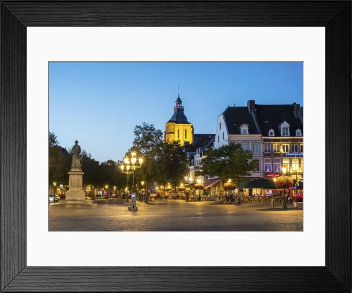 Framed Print : Netherlands, Limburg, Mstricht. Cafes and restaurants on Markt square at dusk Framed Print : Netherlands, Limburg, Mstricht. Cafes and restaurants on Markt square at dusk