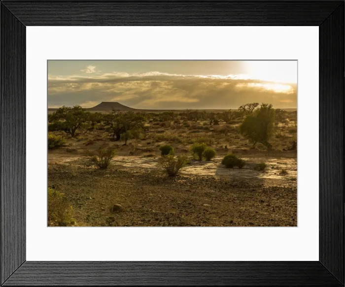 Framed Print : Africa, Namibia, Keetmanshop. Sunrise over a dry riverbed