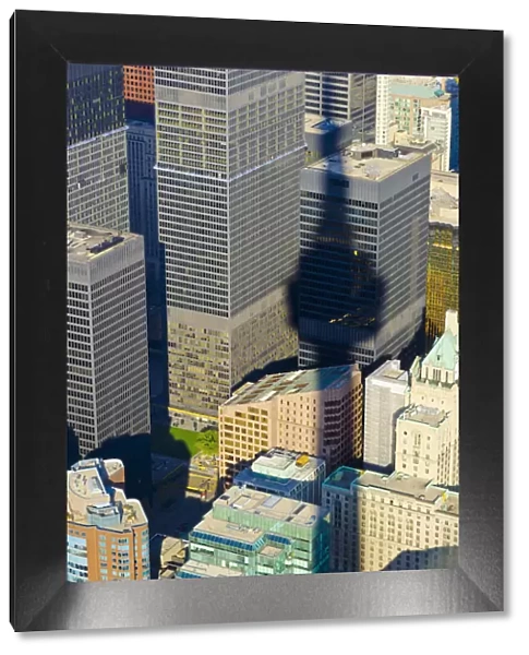 Canada, Ontario, Toronto, CN Tower falling on Toronto-Dominion Centre Buildings