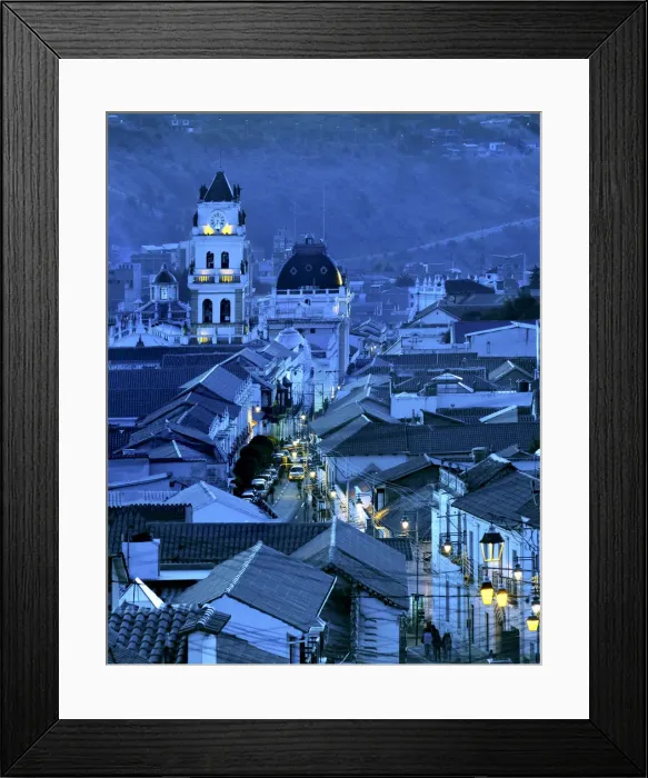Framed Print : Cathedral Clock Tower, Colonial Streets And Rooftops, Sucre, Bolivia Framed Print : Cathedral Clock Tower, Colonial Streets And Rooftops, Sucre, Bolivia