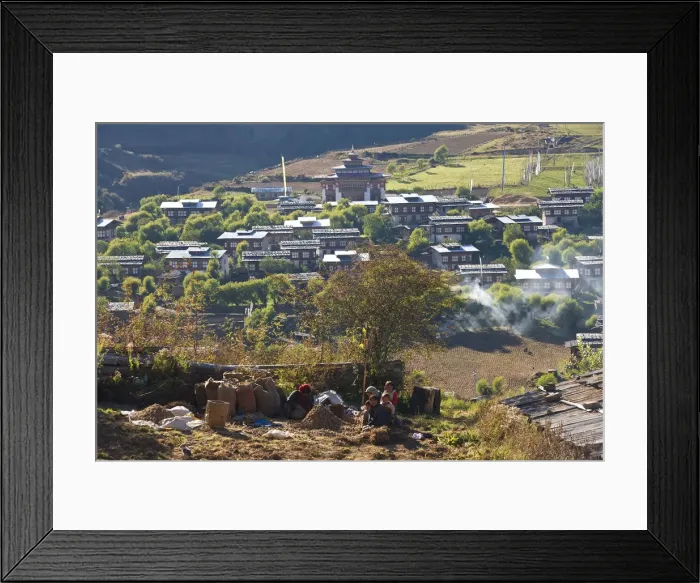 Framed Print : View of village, Ura Village, Ura valley, Bumthang, Bhutan Framed Print : View of village, Ura Village, Ura valley, Bumthang, Bhutan