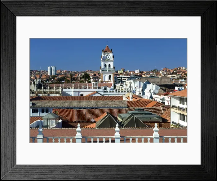 Framed Print : Sucre Cathedral Clock Tower, View From The Rooftop Of The San Felipe de Neri Monastery Framed Print : Sucre Cathedral Clock Tower, View From The Rooftop Of The San Felipe de Neri Monastery