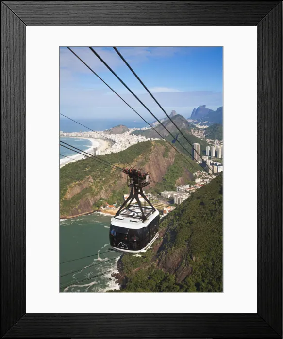 Framed Print : Brazil, Rio De Janeiro, Urca, Cable Car on Sugar Loaf Mountain & Vermelha beach