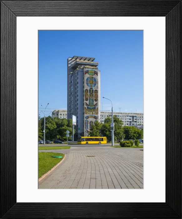 Framed Print : Soviet wall murals on apartment building in Minsk, Belarus Framed Print : Soviet wall murals on apartment building in Minsk, Belarus