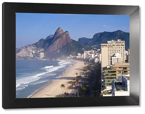 Brazil, Rio De Janeiro, View of Ipenema beach looking towards Leblon and Two Brothers