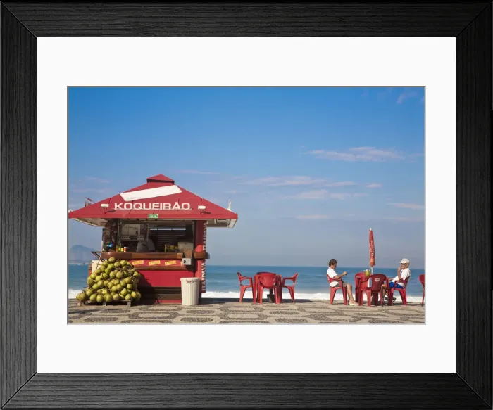 Framed Print : Brazil, Rio De Janeiro, Ipanema Beach, People drinking coconut juice at Kiosk Framed Print : Brazil, Rio De Janeiro, Ipanema Beach, People drinking coconut juice at Kiosk