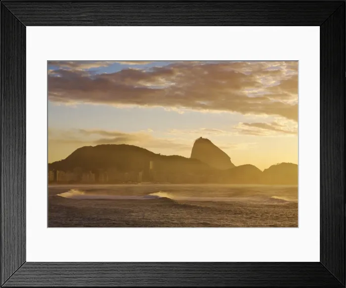 Framed Print : Brazil, Rio De Janeiro, View of Sugar Loaf at sunrise from Copacabana Framed Print : Brazil, Rio De Janeiro, View of Sugar Loaf at sunrise from Copacabana