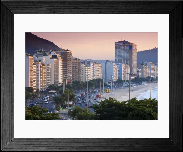 Framed Print : Brazil, Rio De Janeiro, Copacabana, Traffic along Avenue Atlantica at dawn