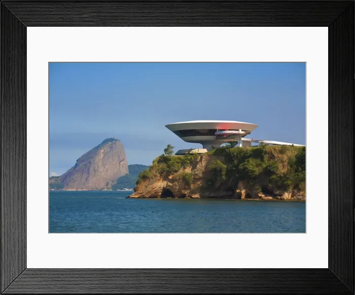 Framed Print : Brazil, Rio De Janeiro, Niteroi, Modern Art musuem designed by arcitect Oscar Niemeyer Framed Print : Brazil, Rio De Janeiro, Niteroi, Modern Art musuem designed by arcitect Oscar Niemeyer