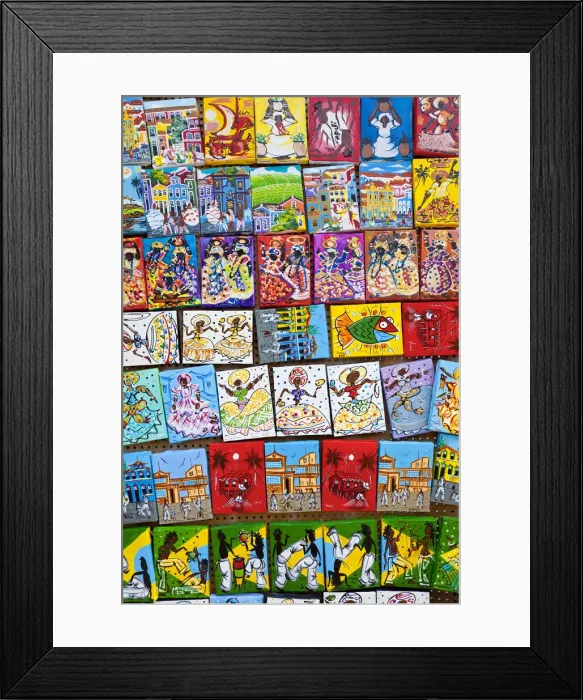 Framed Print : Small hand paintings for sale to tourists, Salvador de Bahia, Pelourinho historic Framed Print : Small hand paintings for sale to tourists, Salvador de Bahia, Pelourinho historic