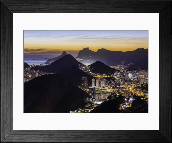 Framed Print : Elevated view over the city at sunset from Sugarloaf (Pao de Acucar) in Rio de Janeiro Framed Print : Elevated view over the city at sunset from Sugarloaf (Pao de Acucar) in Rio de Janeiro