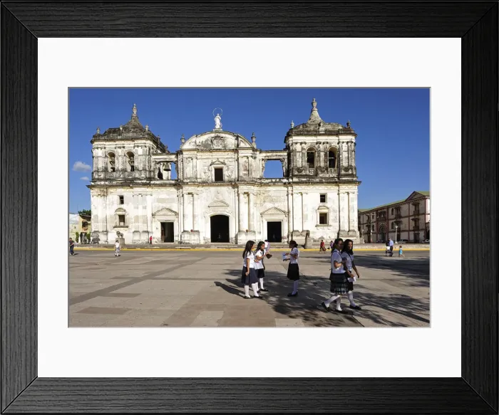 Framed Print : School girls outside Basilica Catedral de la Asuncion, Leon, Nicaragua, Central America Framed Print : School girls outside Basilica Catedral de la Asuncion, Leon, Nicaragua, Central America