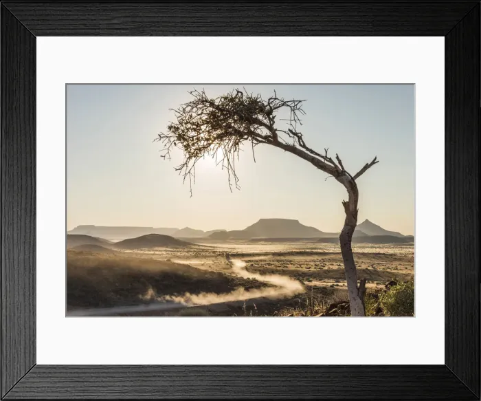 Framed Print : Africa, Namibia, Damara Land. Dust on a road Framed Print : Africa, Namibia, Damara Land. Dust on a road