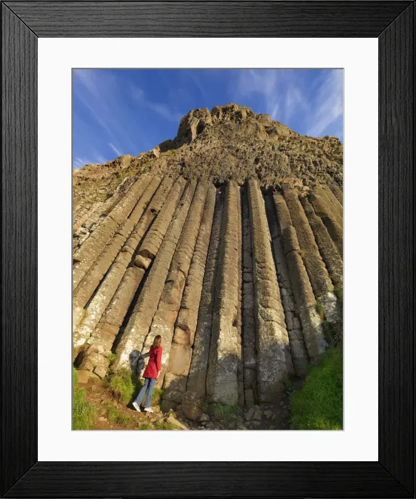 Framed Print : Northern Ireland, County antrim, Giants causeway, woman at base of organ Framed Print : Northern Ireland, County antrim, Giants causeway, woman at base of organ