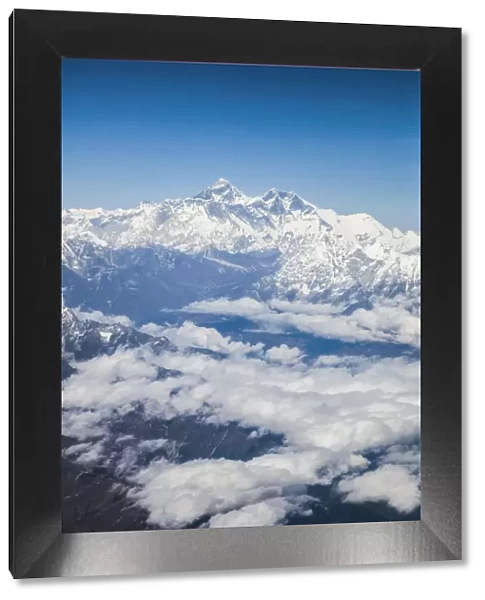 Aerial view of Himalaya range with mount Everest visible, Nepal