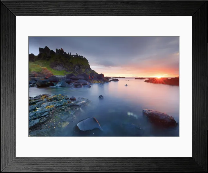 Framed Print : Europe, Northern Ireland, Antrim, Dunluce Castle at sunset