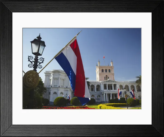 Framed Print : Paraguayan flags in front of Palacio de Gobierno (Government Palace), Asuncion, Paraguay Framed Print : Paraguayan flags in front of Palacio de Gobierno (Government Palace), Asuncion, Paraguay