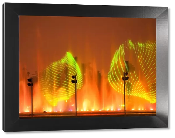 South America, Peru, Lima, laser projections on the Fantasy Fountain, part of the