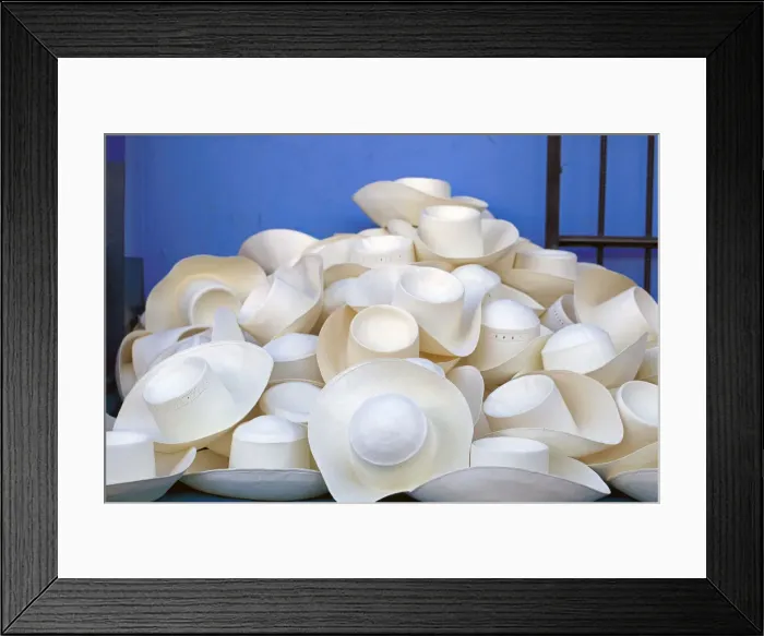 Framed Print : South America, Peru, Ancash, Huaraz. Reed Panama hats for sale in the city center