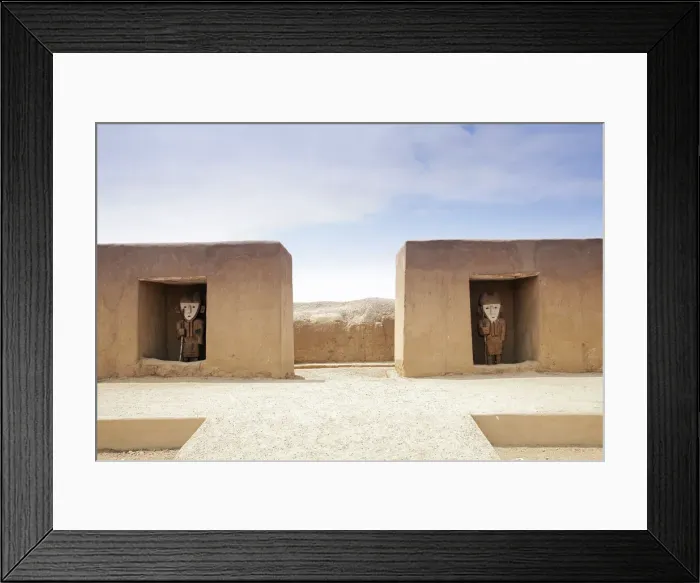 Framed Print : South America, Peru, La Libertad, Trujillo, wooden statues set in alcoves in an adobe