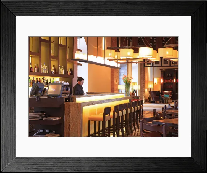 Framed Print : South America, Peru, Cusco, Marriott hotel, a waiter at the colonial era bar of Framed Print : South America, Peru, Cusco, Marriott hotel, a waiter at the colonial era bar of
