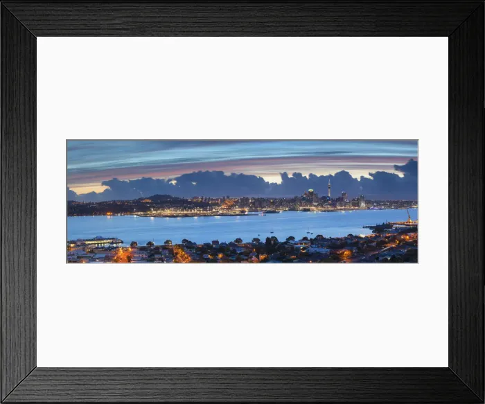 Framed Print : View of Auckland and Devonport at sunset, Auckland, North Island, New Zealand Framed Print : View of Auckland and Devonport at sunset, Auckland, North Island, New Zealand
