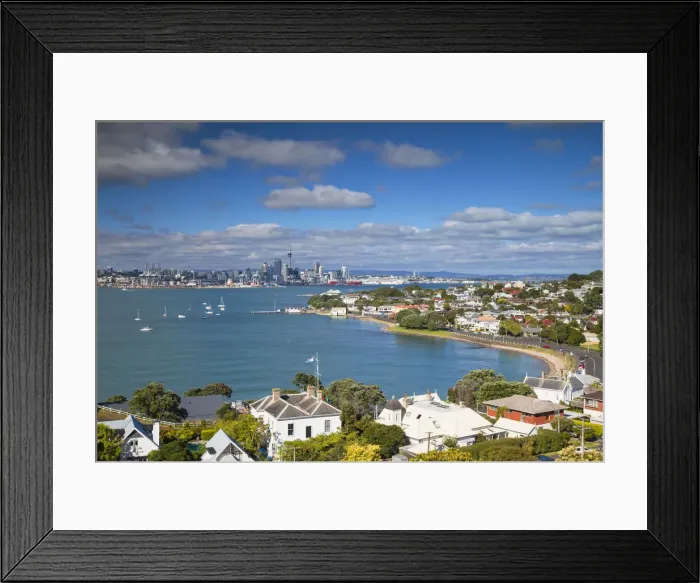 Framed Print : View of Devonport and Auckland skyline from North Head, Auckland, North Island, New Framed Print : View of Devonport and Auckland skyline from North Head, Auckland, North Island, New