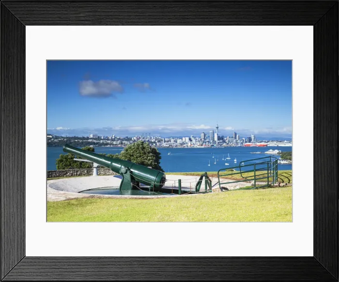 Framed Print : Disappearing gun and Auckland skyline, North Head Historic Reserve, Devonport, Auckland Framed Print : Disappearing gun and Auckland skyline, North Head Historic Reserve, Devonport, Auckland