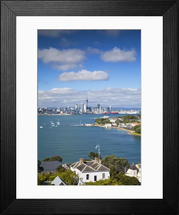 Framed Print : View of Devonport and Auckland skyline from North Head, Auckland, North Island, New Framed Print : View of Devonport and Auckland skyline from North Head, Auckland, North Island, New