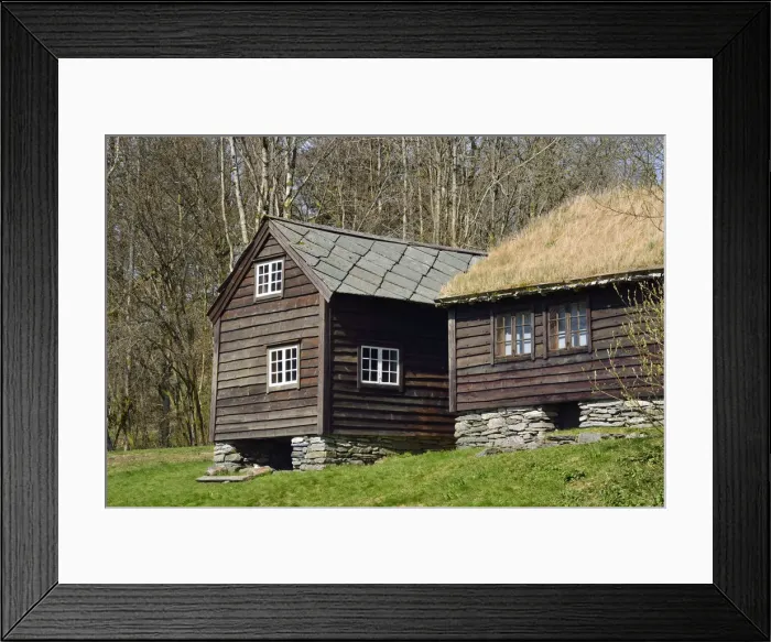 Framed Print : Traditional wooden houses at Hordamuseet, an open-air museum at Fana. Bergen county Framed Print : Traditional wooden houses at Hordamuseet, an open-air museum at Fana. Bergen county