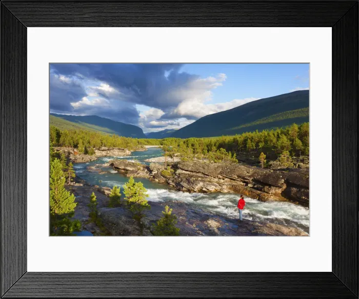 Framed Print : Norway, Western Fjords, Woman standing by Otto river near Lom (MR) Framed Print : Norway, Western Fjords, Woman standing by Otto river near Lom (MR)
