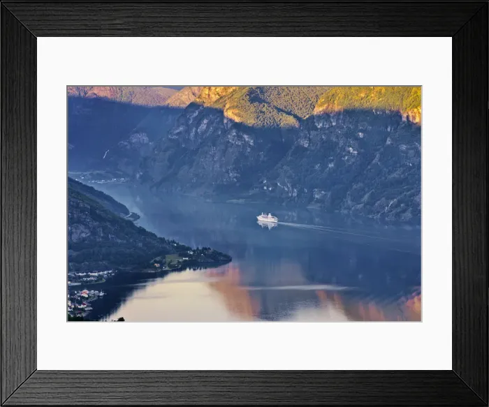 Framed Print : Norway, Western Fjords, Aurland Fjord, Overview of Cruise ship in fjord Framed Print : Norway, Western Fjords, Aurland Fjord, Overview of Cruise ship in fjord