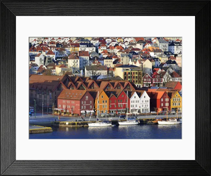 Framed Print : Fishing and trading wooden warehouses in the Bryggen District, a former counter of Framed Print : Fishing and trading wooden warehouses in the Bryggen District, a former counter of