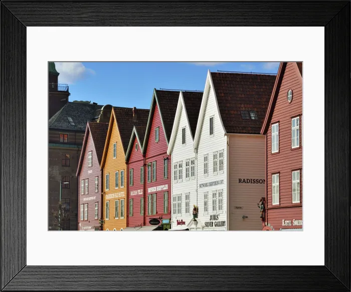 Framed Print : Fishing and trading wooden warehouses in the Bryggen District, a former counter of Framed Print : Fishing and trading wooden warehouses in the Bryggen District, a former counter of