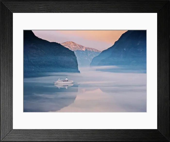 Framed Print : Norway, Western Fjords, Aurland Fjord, Cruise ship in fjord Framed Print : Norway, Western Fjords, Aurland Fjord, Cruise ship in fjord