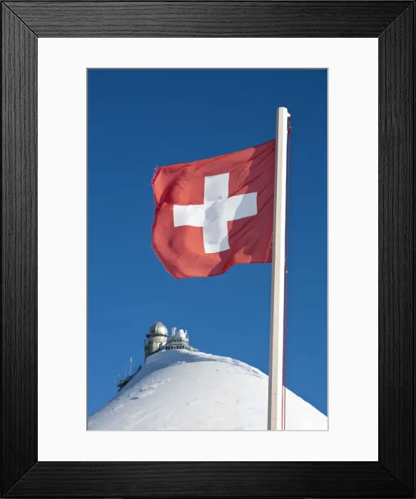 Framed Print : Swiss Flag & Sphinx Observatory, Jungfraujoch, Top of Europe, Grindelwald, Bernese Framed Print : Swiss Flag & Sphinx Observatory, Jungfraujoch, Top of Europe, Grindelwald, Bernese