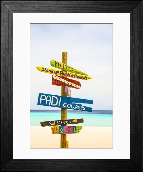Framed Print : Curacao, Cas Abou Beach, Sign Framed Print : Curacao, Cas Abou Beach, Sign