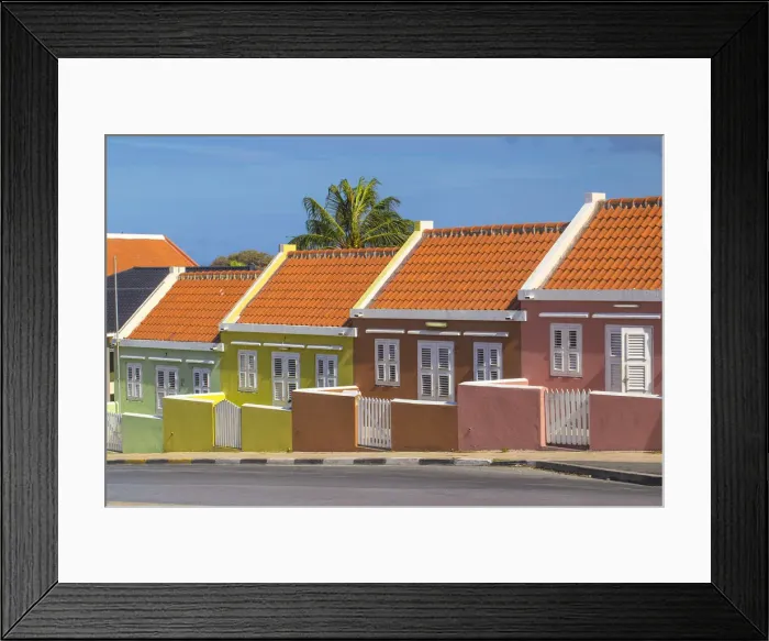 Framed Print : Curacao, Willemstad, Pietermaai, Row of colourful houses Framed Print : Curacao, Willemstad, Pietermaai, Row of colourful houses