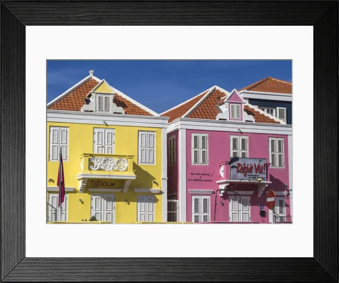 Framed Print : Curacao, Willemstad, Pietermaai, Bij Blauw Boutique hotel and restaurant and Deja