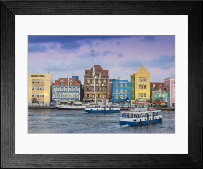 Framed Print : Curacao, Willemstad, View of St Anna Bay, looking towards the Dutch colonial buildings Framed Print : Curacao, Willemstad, View of St Anna Bay, looking towards the Dutch colonial buildings